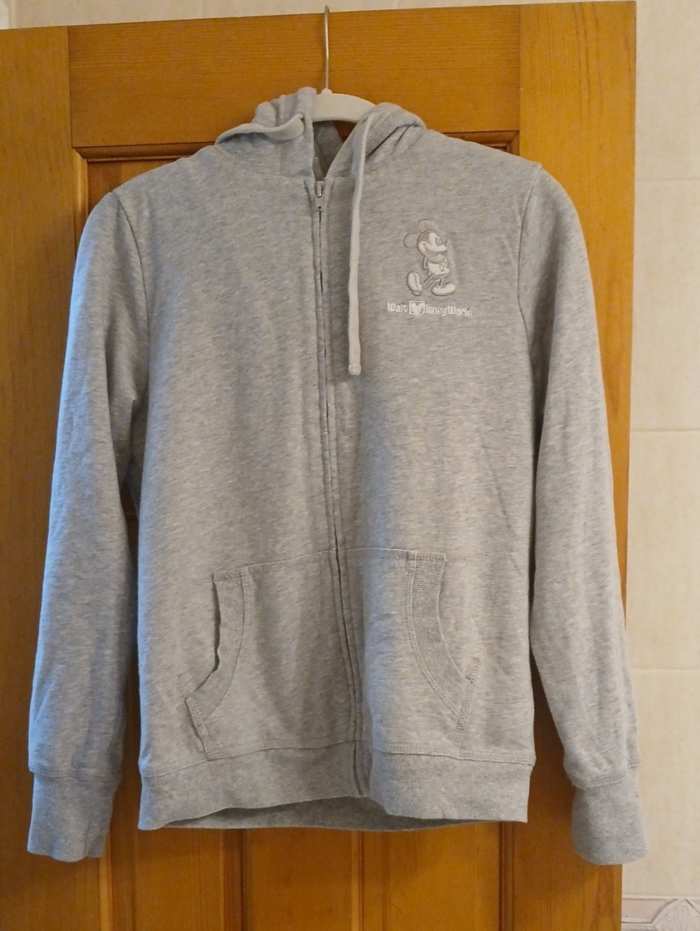 Disney Light Gray Sherpa Full-Zip Hoodie with Mickey Logo